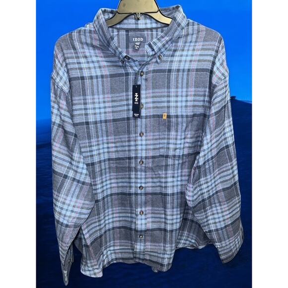 IZOD Stratton Flannel 3XL Shirt Men Medieval Blue Plaid Wicking Soft Quick Dry - Picture 2 of 4